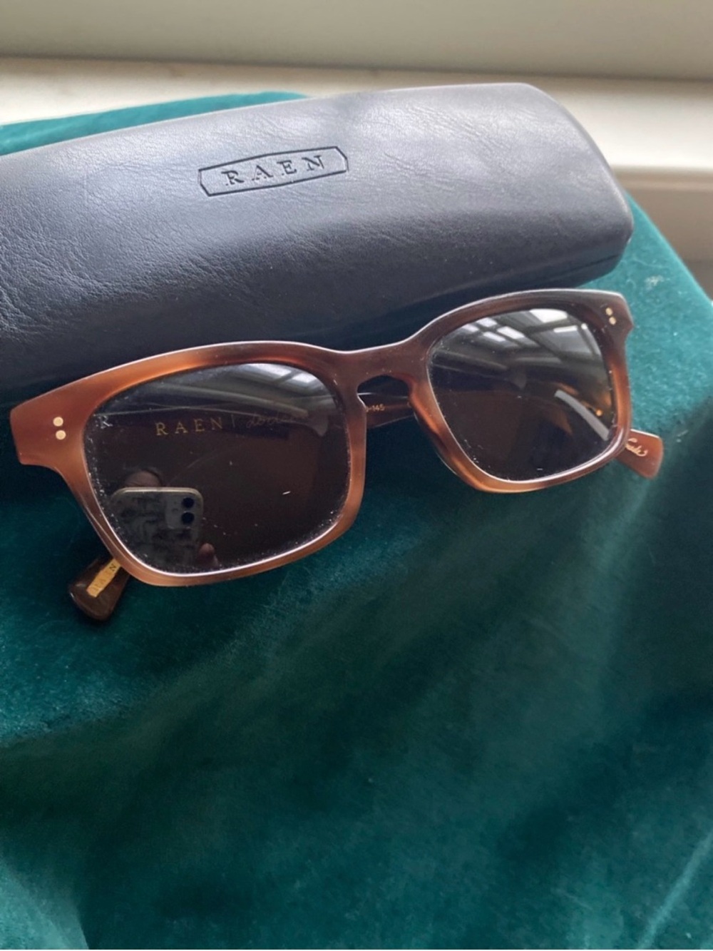 RAEN Brown Square Sunglasses with Dark Green Lenses - Picture 3 of 10